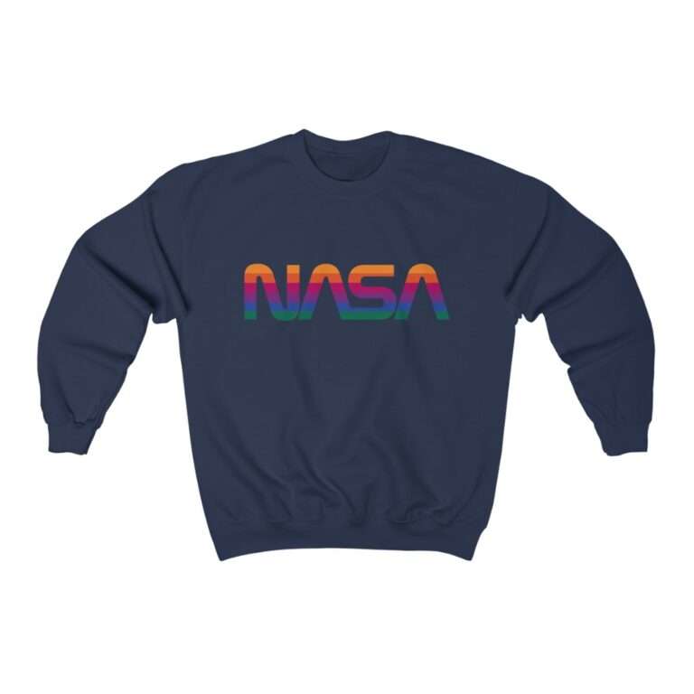 Navy-blue unisex sweatshirt with NASA logo in rainbow colors