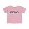 Pink NASA baby t-shirt featuring rainbow logo