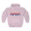 Pink unisex hoodie with NASA logo in rainbow colors