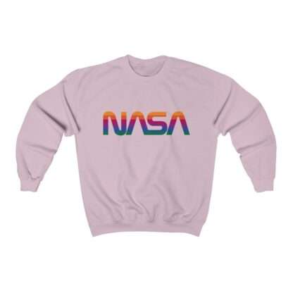 Pink unisex sweatshirt with NASA logo in rainbow colors