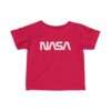 Red NASA baby t-shirt featuring NASA worm logo