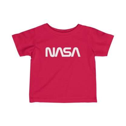 Red NASA baby t-shirt featuring NASA worm logo