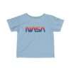 Sky-blue NASA baby t-shirt featuring rainbow logo