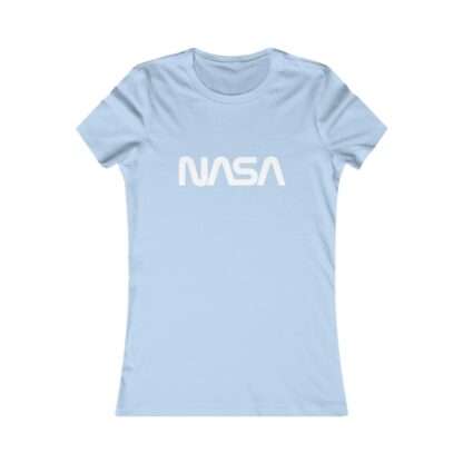 Sky-blue NASA women t-shirt featuring NASA worm logo