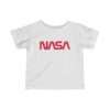 White NASA baby t-shirt featuring NASA worm logo