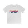 White kids t-shirt with NASA logo in rainbow colors