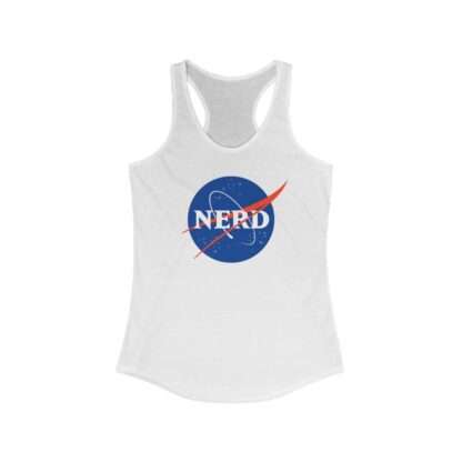 White NASA "nerd" racerback tank for women