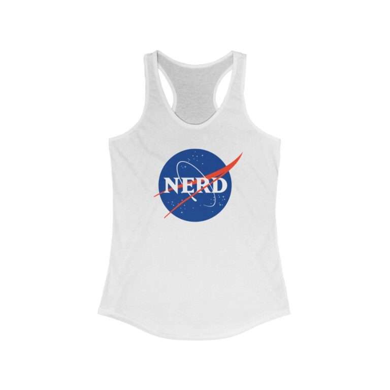 White NASA "nerd" racerback tank for women