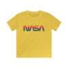 Yellow kids t-shirt with NASA logo in rainbow colors