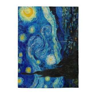 Velveteen plush blanket featuring "The Starry Night" by Vincent van Gogh