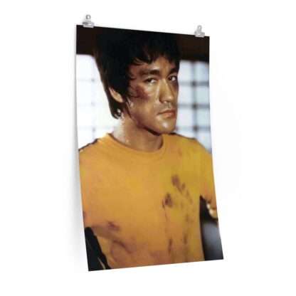 Portrait print of Bruce Lee in the yellow jump suit