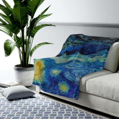 Velveteen plush blanket featuring "The Starry Night" by Vincent van Gogh