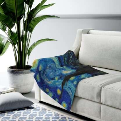 Velveteen plush blanket featuring "The Starry Night" by Vincent van Gogh