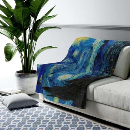 Velveteen plush blanket featuring "The Starry Night" by Vincent van Gogh