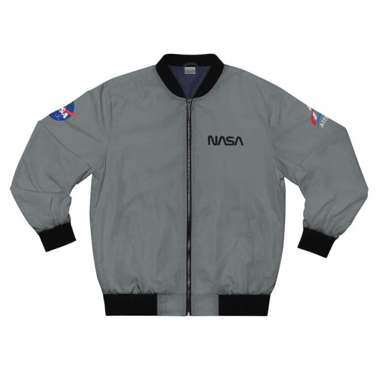 "Fly Me to the Moon" space-gray bomber jacket for NASA Artemis