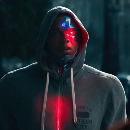 Cyborg wearing Gotham City Athletic Department zip hoodie in Justice League movie