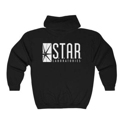 S.T.A.R. Laboratories black unisex zip hoodie (back view)