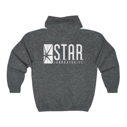 S.T.A.R. Laboratories dark-heather unisex zip hoodie (back view)