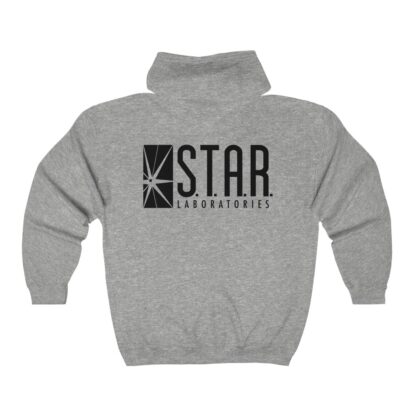 S.T.A.R. Laboratories heather-grey unisex zip hoodie (back view)