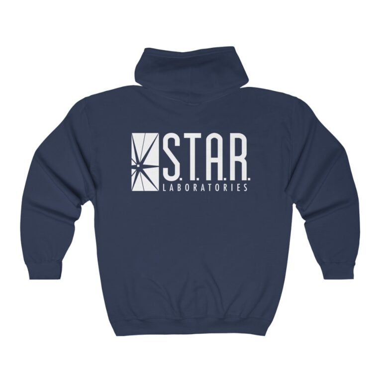 S.T.A.R. Laboratories navy-blue unisex zip hoodie (back view)