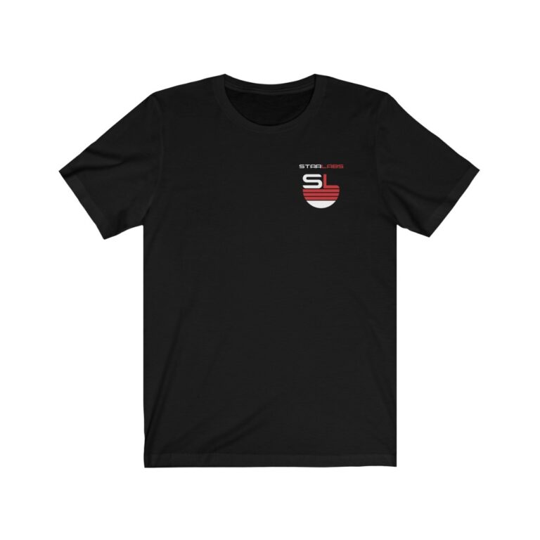 DC Justice League STAR LABS black unisex t-shirt (front)