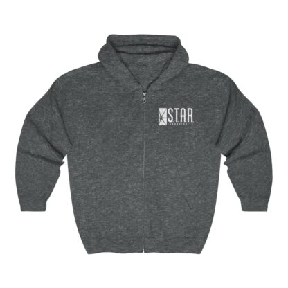 S.T.A.R. Laboratories dark-heather unisex zip hoodie (front view)