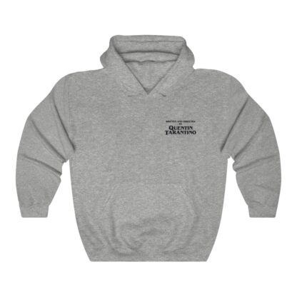 Front view - Heather-grey hoodie with "Written and Directed by Quentin Tarantino" mark