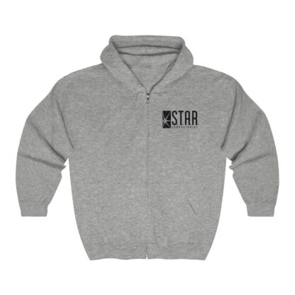 S.T.A.R. Laboratories heather-grey unisex zip hoodie (front view)