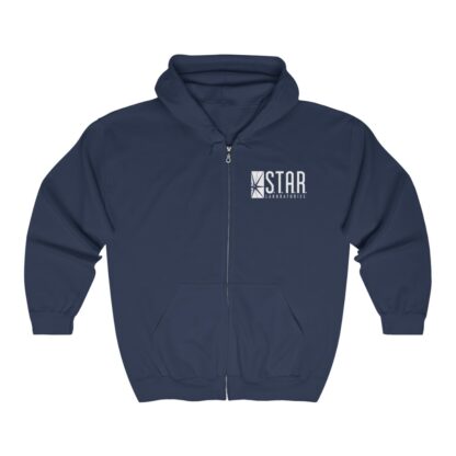 S.T.A.R. Laboratories dark-heather unisex zip hoodie (front view)