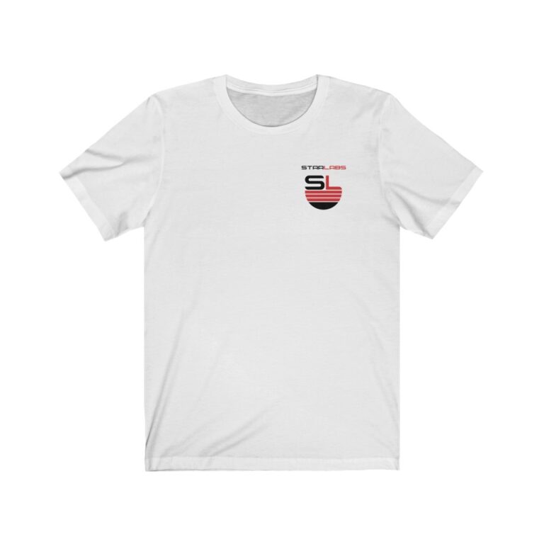 DC Justice League STAR LABS white unisex t-shirt (front)