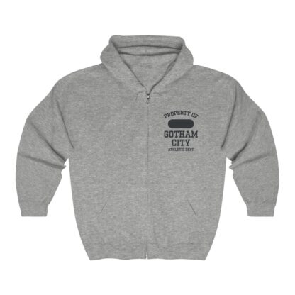Heather grey unisex zip hoodie Property Gotham City Athletic Department