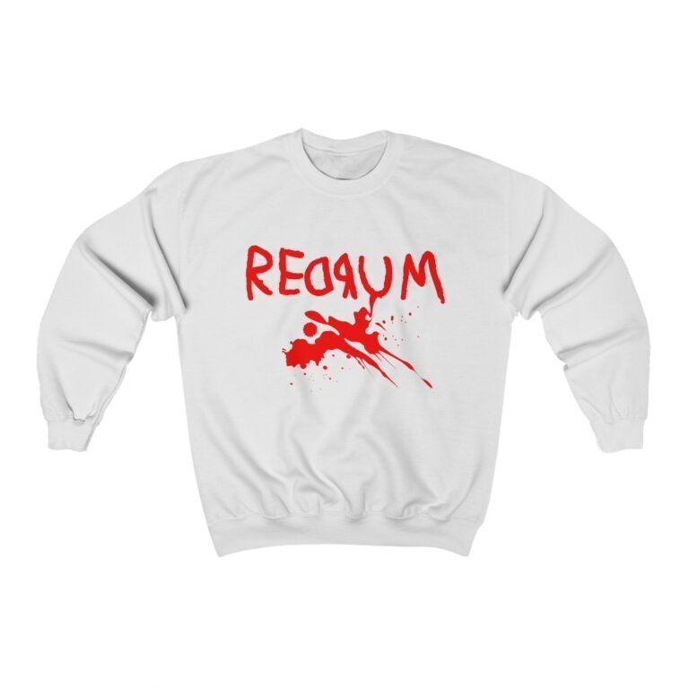 White unisex sweatshirt - REDRUM/MURDER from 1980 movie "The Shining" by Stanley Kubrick