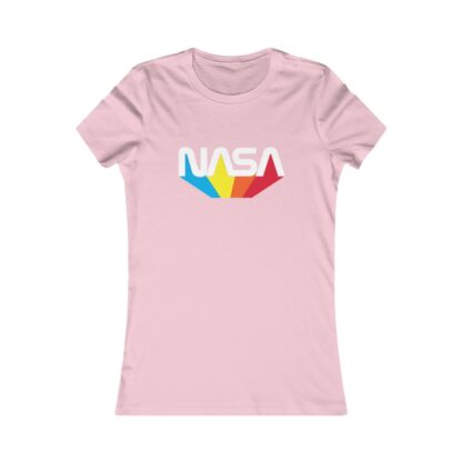 NASA women's t-shirt featuring worm logo with rainbow tail - pink