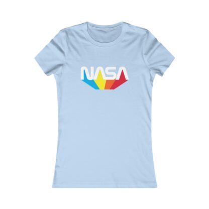 NASA women's t-shirt featuring worm logo with rainbow tail - baby-blue