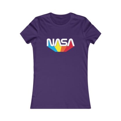 NASA women's t-shirt featuring worm logo with rainbow tail - violet