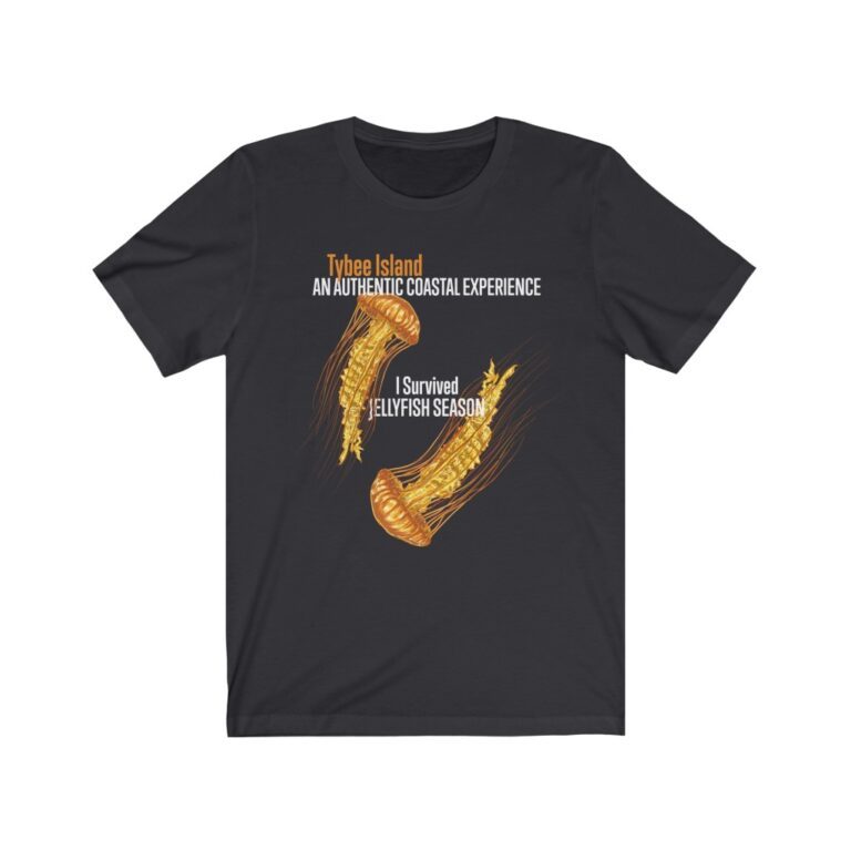 Dark-grey unisex t-shirt of "I Survived Jellyfish Season"