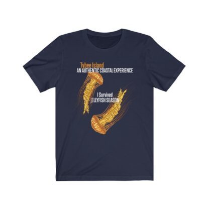 Navy-blue unisex t-shirt of "I Survived Jellyfish Season"