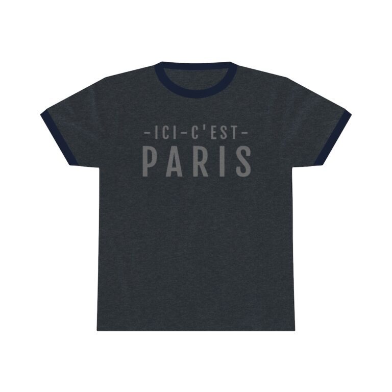 Heather-Navy "Ici c'est Paris" Unisex Ringer T-Shirt - PSG Messi 30