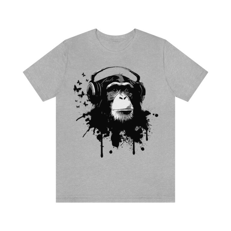 "Monkey with Headphones" Heather Athletic T-Shirt