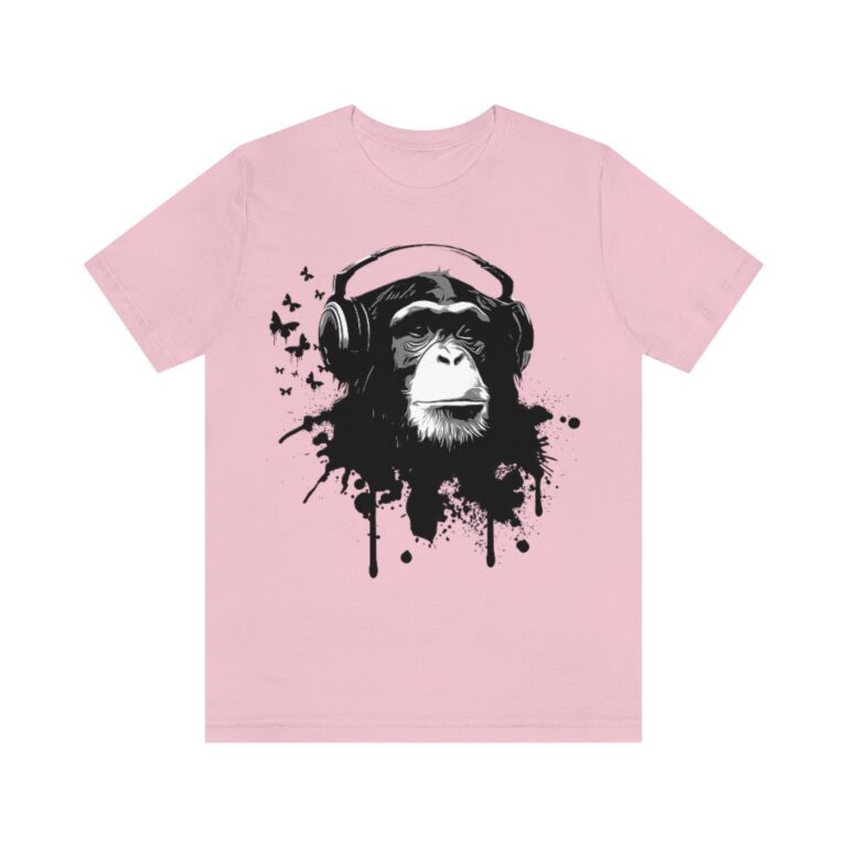 "Monkey with Headphones" Pink T-Shirt
