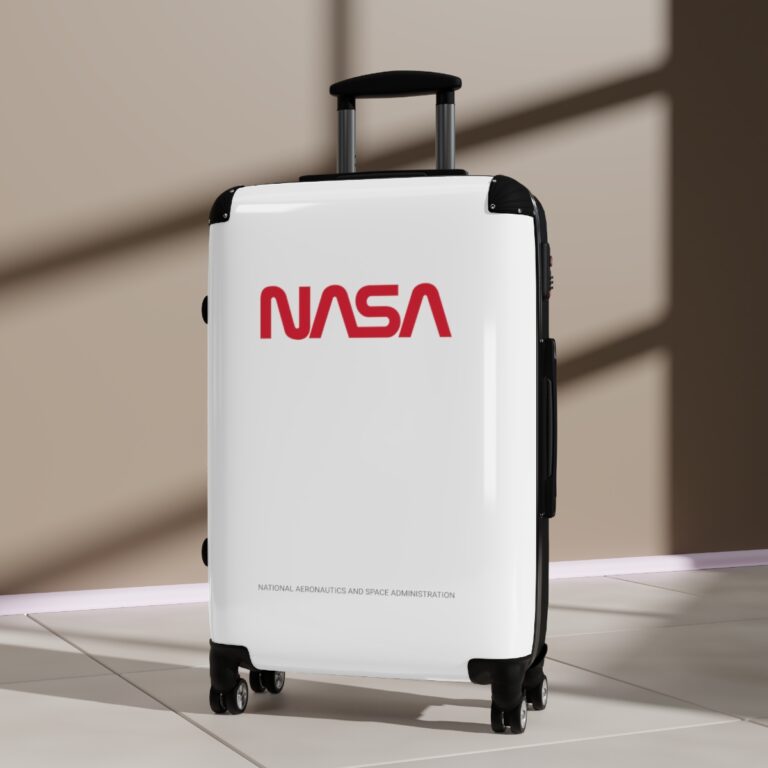 White NASA Luggage Wheeled Suitcase