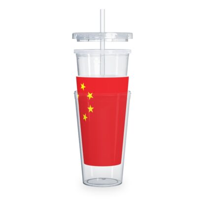 China's Flag Plastic Tumbler with Straw