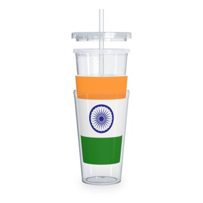 India Flag Plastic Tumbler with Straw