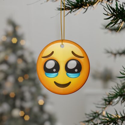 Ceramic Ornament of Face Holding Back Tears Emoji