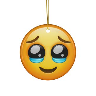 Ceramic Ornament of Face Holding Back Tears Emoji