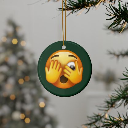 Ceramic Ornament of Face with Peeking Eye Emoji