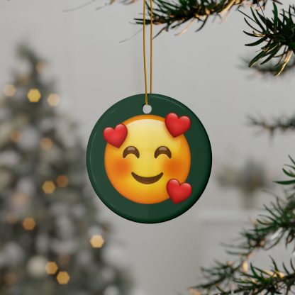 Ceramic Ornament of Smiling Face with Hearts Emoji