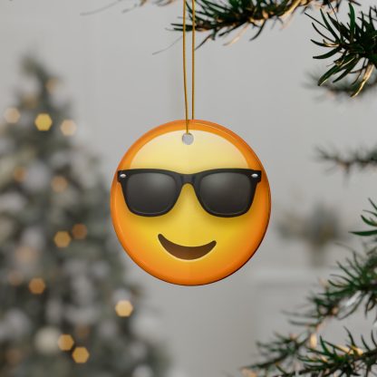 Ceramic Ornament of Smiling with Sunglasses Emoji