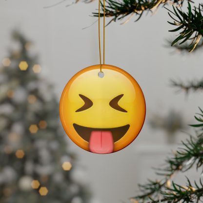 Ceramic Ornament of Squinting Face with Tongue Emoji