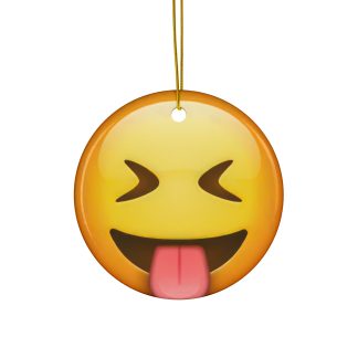 Ceramic Ornament of Squinting Face with Tongue Emoji